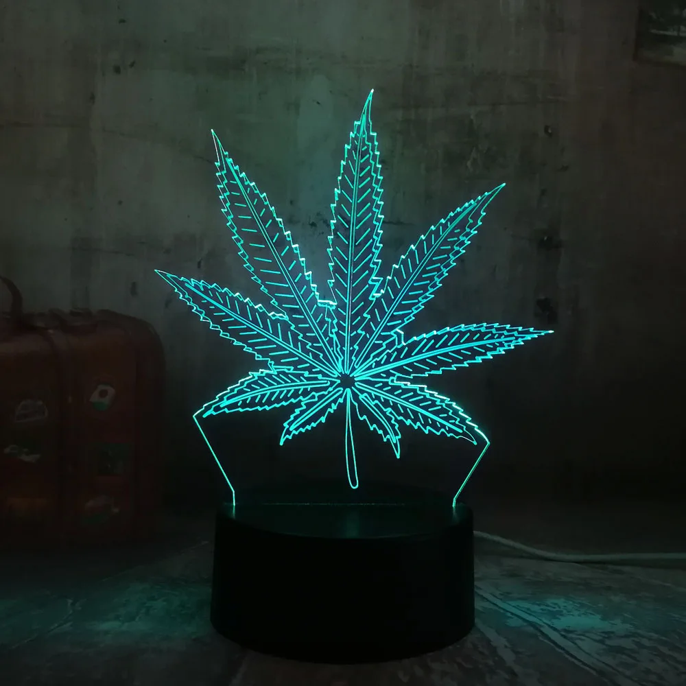  Beautiful Weed Hemp Leaf 3D LED Lamp House Decoration Sleep Night Light Lamp Desk Table Holiday Gif - 32836925887