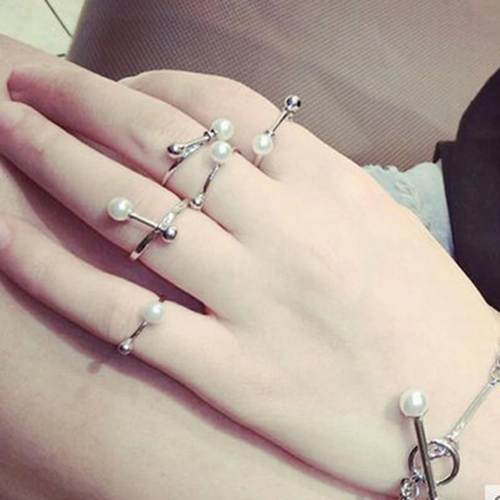 New 5Pcs/Set Pearl Jewelry Ring Top Of Finger Over The Midi Tip Finger
