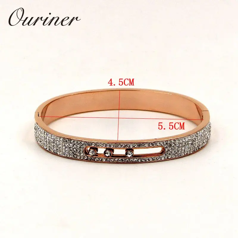 Stone Turnable Bangles For Women Slide Lover Full Crystal Bracelet U Buckle Bangle