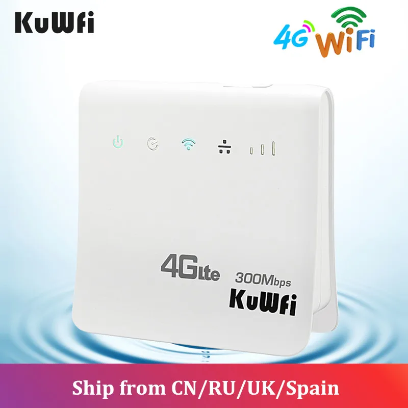 Enrutador KuWFi 300Mbps Enrutador 4G LTE CPE Enrutador inalámbrico para interiores WiFi Enrutador inalámbrico de 2.4GHz Hotspot con puerto LAN Ranura para tarjeta SIM - 4