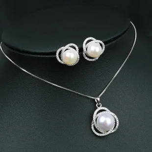 New Natural Freshwater Pearls Jewelry Sets 925 Sterling Silver New Natural Freshwater Pearls Jewelry Sets 925 Sterling Silver Earrings Pendant Necklace Tricyclic Design Women Wedding Gifts In From