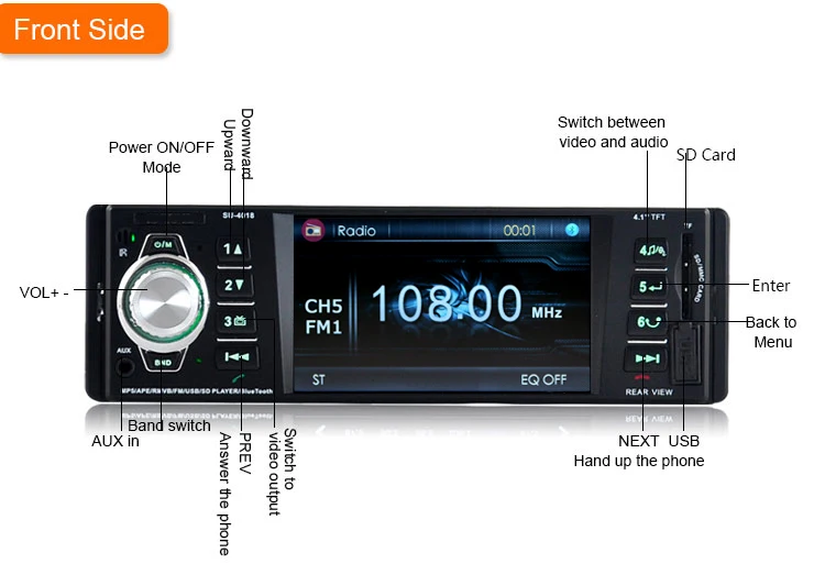 1 Din 4,1 дюймов TFT экран 12 в автомобильное радио Bluetooth аудио стерео MP5 MP4 видео плеер Поддержка FM USB/SD/MMC камера заднего вида