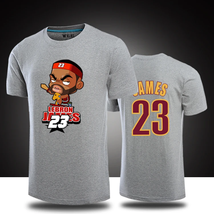 

100 % Cotton Summer LeBron James T-shirts Male Cartoon Q Printing Basketball training Exercise Men Clothing plus size