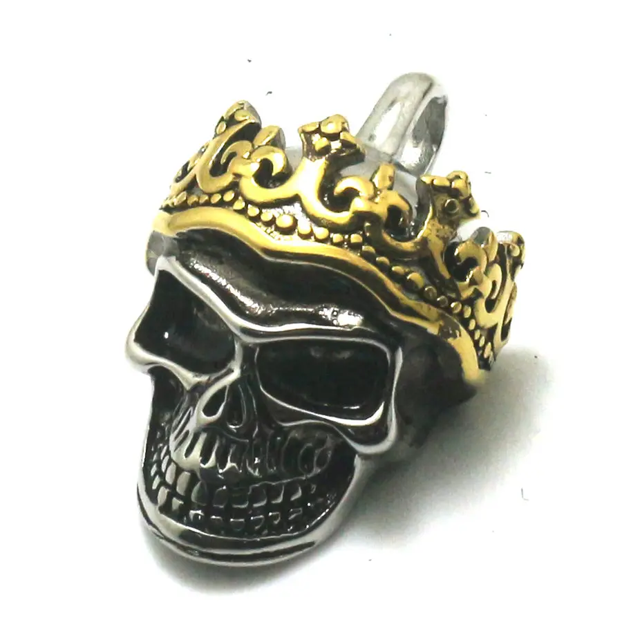 Men 316L Stainless Steel Cool Punk Gothic Golden Crown King Skull Newest Pendant 3