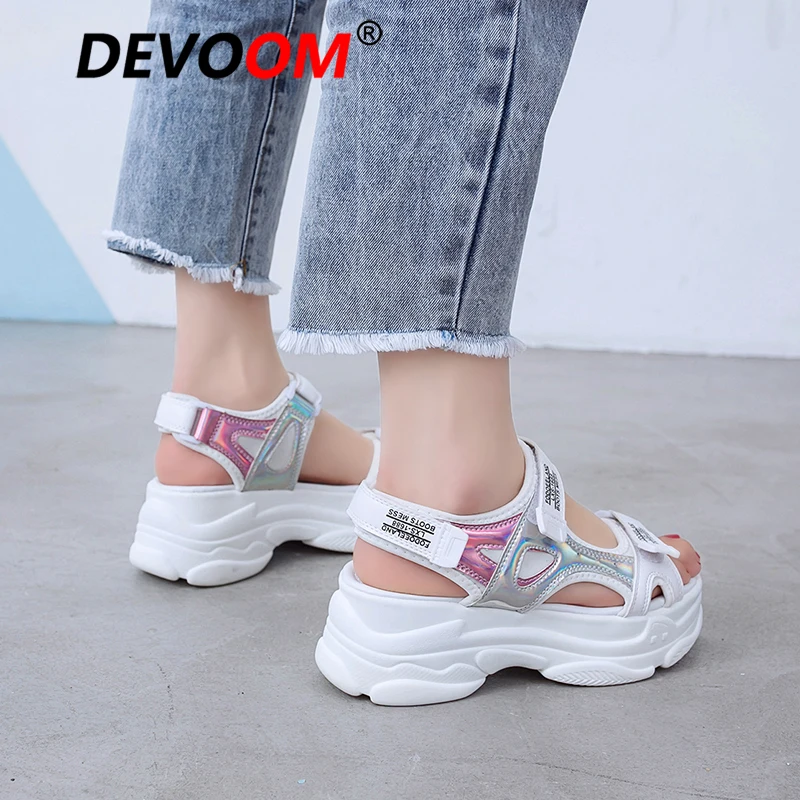 Женские кожаные парусиновые сандалии Zapatos Mujer спортивные на платформе женская