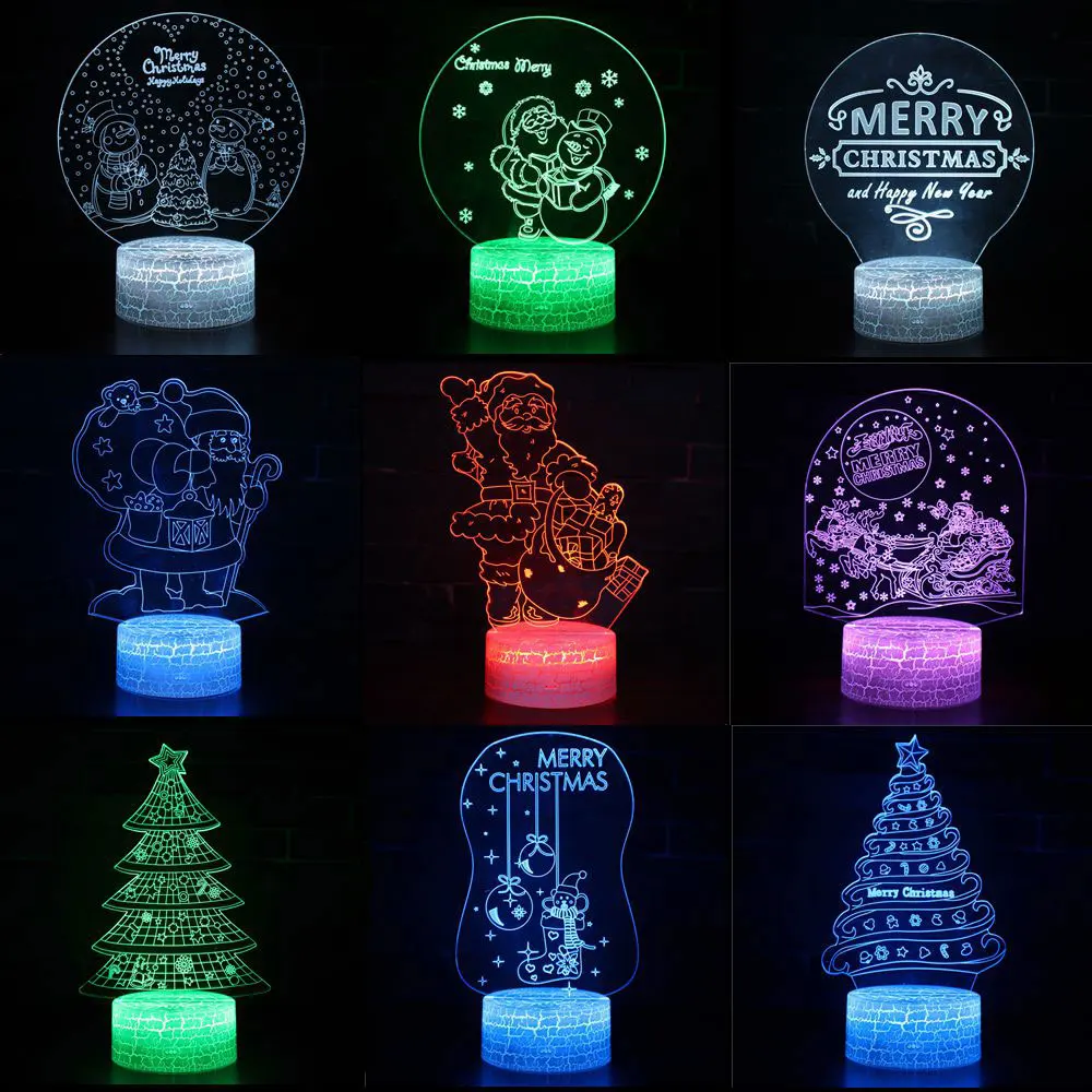 

Santa Claus Christmas Tree Colorful LED 3D Visual Night Light Creative Table Light Novelty Illusion Lamp Children Gift Souvenir