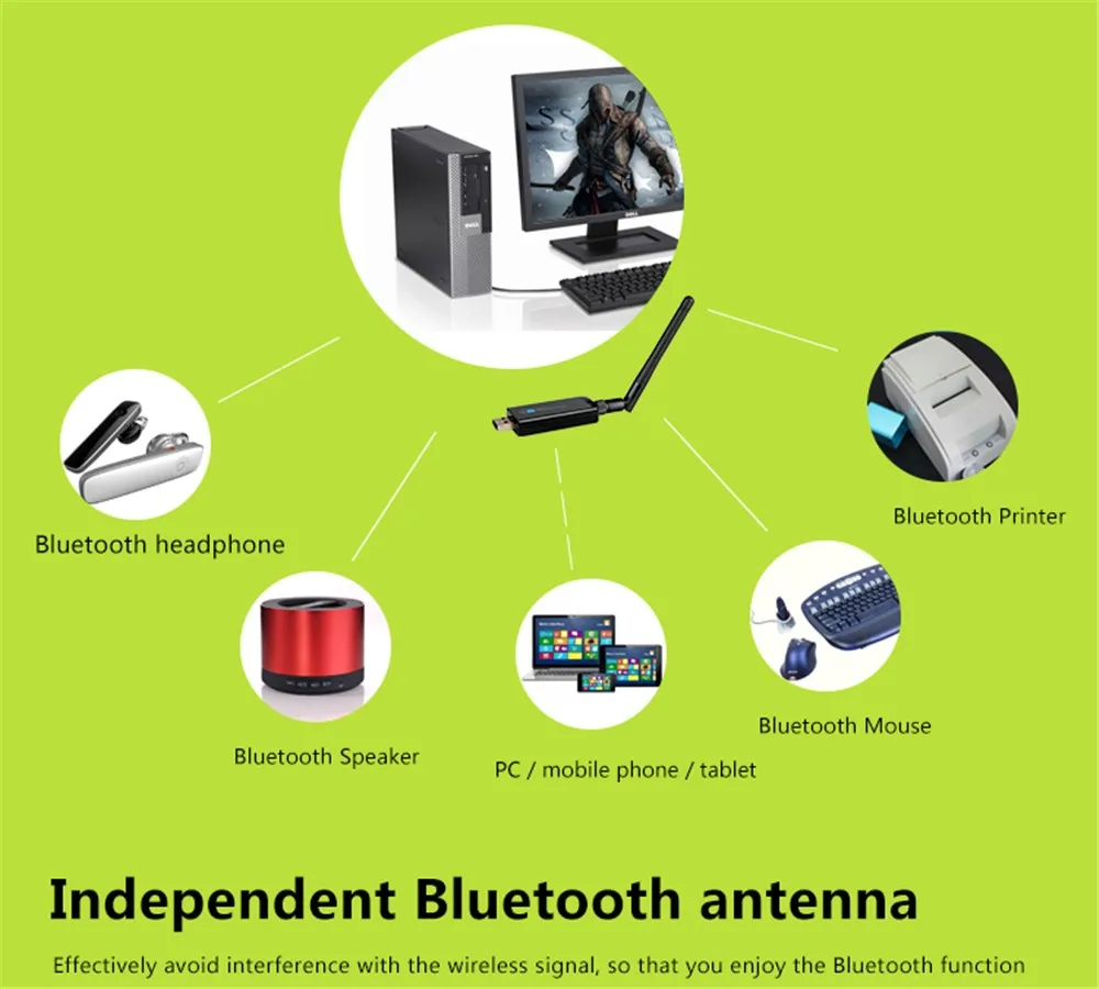 AC двухдиапазонный беспроводной USB wifi адаптер wifi Bluetooth 4,0 приемник интеллектуальная двойная частота AC Bluetooth сетевая карта