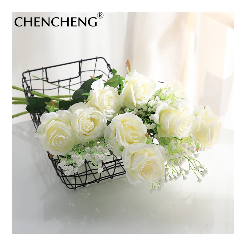 CHENCHENG 48 см 11 шт./лот красные фиолетовые искусственные цветы роза свадебное