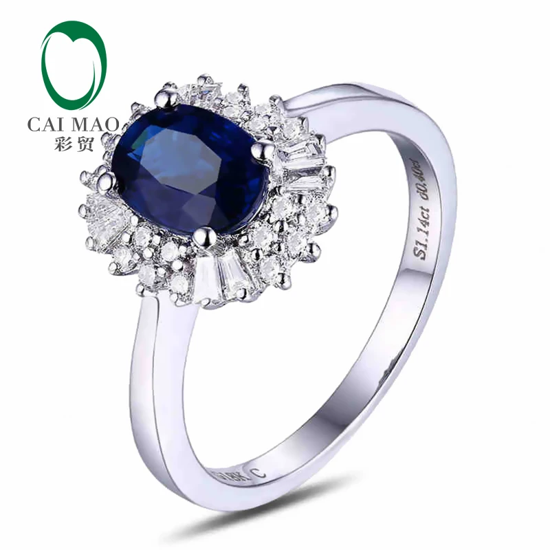 CaiMao 18KT/750 White Gold 1.14 ct Natural Sapphire y & 0.38 ct Full Cut Diamond Engagement Gemstone Ring Jewelry
