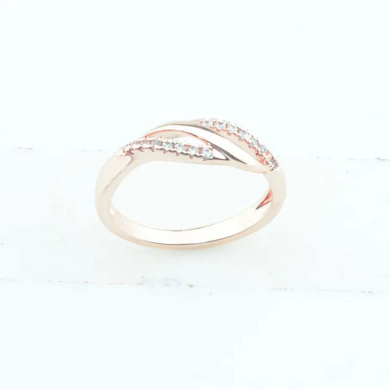 

FJ 5.5mm Women Weaving Twisted Cubic Zircon 585 Rose Gold Color Wedding Rings