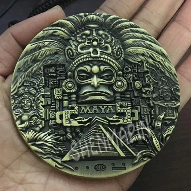 Maya Aztec Золотой календарь памятная монета Мексика индийская Майя культура Солнечный календарь коллекционные монеты религия монеты 80 мм
