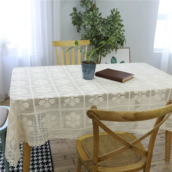 

Flower Square Hollow Rectangular Tablecloths Home Decorative Cotton Lace Dinner Tea Table Cloth Wedding Party Table Cover