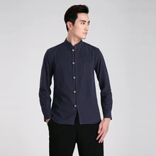 Free Shipping Chinese Traditional Kung Fu Tops Long Sleeve Tang Suit Clothing For Men Cotton Linen Shirt / Beige/Dark Blue/Red