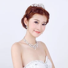 Элегантный роскошный цветок из кристаллов из жемчуга Серьги Ожерелье Корона набор тиары невесты свадебная диадема аксессуары для волос ювелирные наборы JL