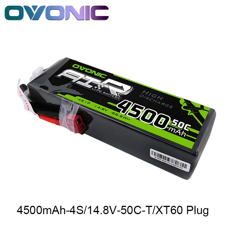 

Ovonic Lipo 4S 4500mAh 14.8V 50C 100C Battery Pack for 1/8 1/10 RC Car Heli Quadapter 3D T Connector XT60 Plug
