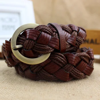 

Hot Sale Leather braided belt for pants and dress strong high quality knitted belt 3.5CM width