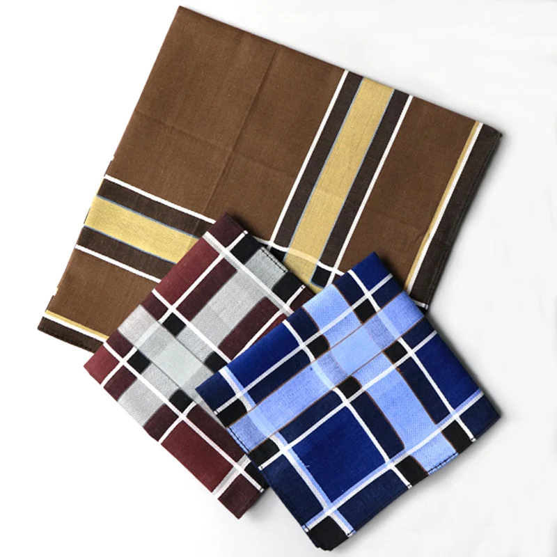20pcs/lot Plaid Stripe Men Handkerchiefs Classic Vintage Pocket Hanky