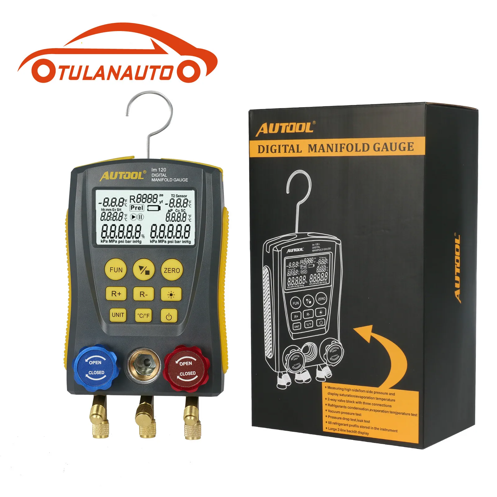 

TULANAUTO lm120 Refrigeration Digital Manifold HVAC System Gauge Set High Precision Vacuum Pressure Temperature Leakage Tester