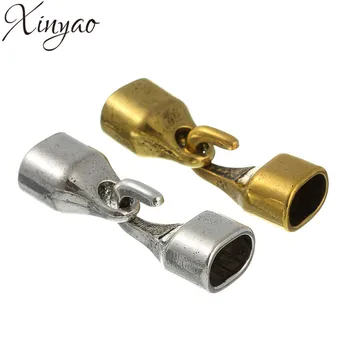 

XINYAO 10set/lot Metal End Caps Clasps Fit 10*7mm Leather Cord Antique Silver/Gold Color Connectors For Jewelry Making F1015