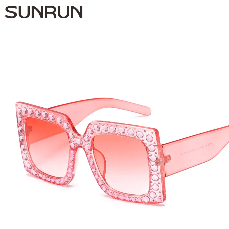 

SUNRUN New Fashion Oversized Sunglasses Women Brand Designer Crystal Square Sun Glasses Classic Rhinestone Eyewear 66226