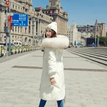 Зимняя парка для женщин белое длинное зимнее пальто свободные хлопковые пальто с капюшоном женские парки зимние куртки новые LZ986