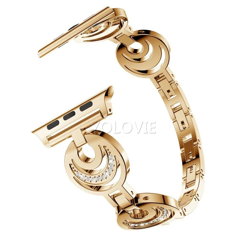 Yolovie Алмазный металлический ремешок для Apple Watch 40 мм 44 мм полумесяц нержавеющая сталь женский браслет для iwatch 38 мм 42 мм серия 4 3 2 1