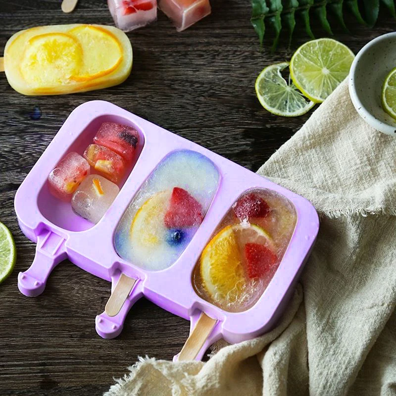 1Pcs Summer Silicone Ice Cream Mold With 50 Wood Sticks Reusable Ice Cubes Popsicle Molds Ice Cube Maker Ice Cream Mould Tools