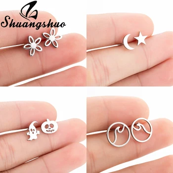 

Shuangshuo Small Flower Stainless Steel Stud Earrings For Women Studs Earing Vintage Ear Jewelry Boucle D'oreille femme