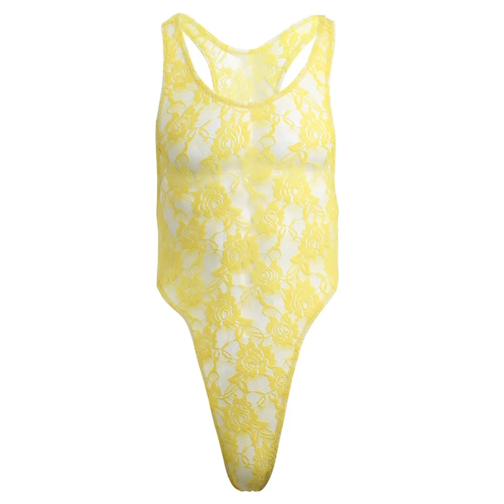 Cosplay&ware Mens One Piece Lingerie Floral Lace Mankini Bodysuit Catsuit Sissy Pouch Body Suit Jumpsuit Nightwear Sleepwear -Zentai shop online