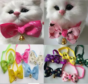 

(100pc/lot) Hot sale Pet Dog puppy cat Bell ribbon star love Bow Tie Accessories Grooming Supplies for festival mix style Y1808