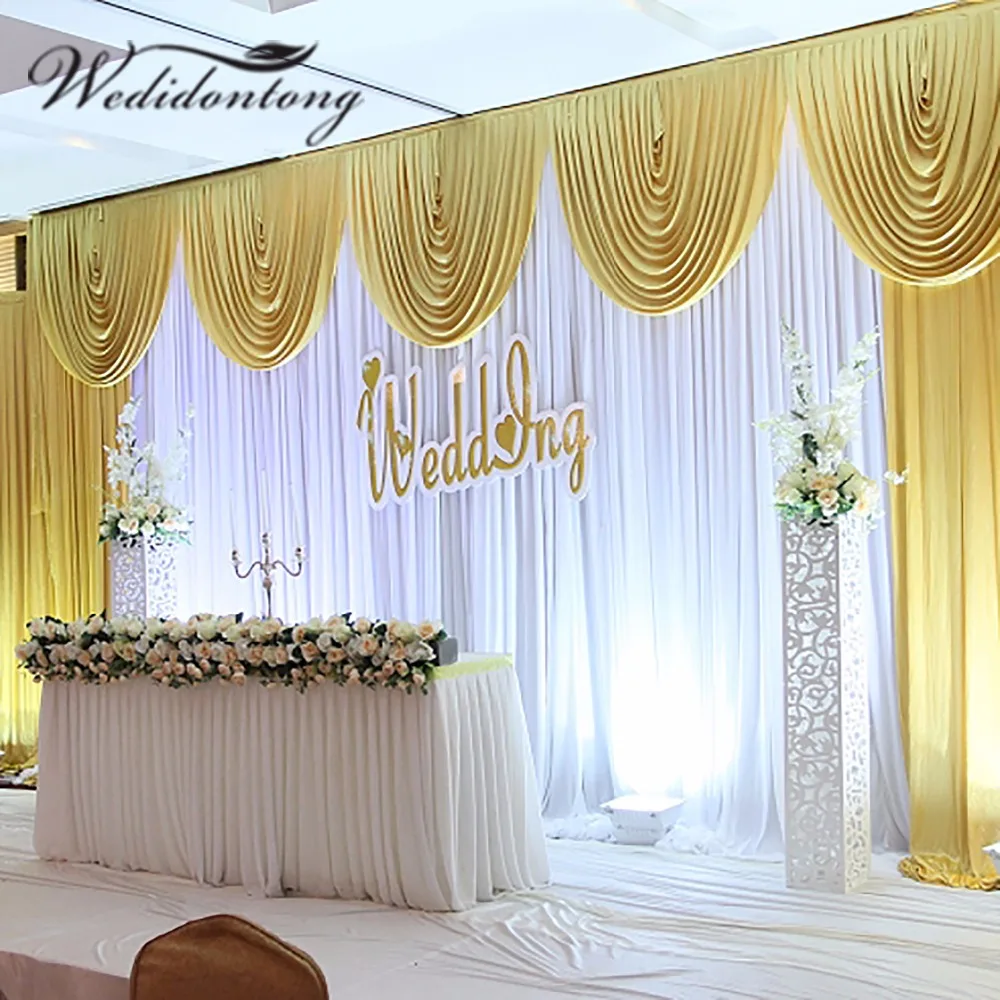 New Arrival 6mx3m ice silk white wedding party backdrop curtain with