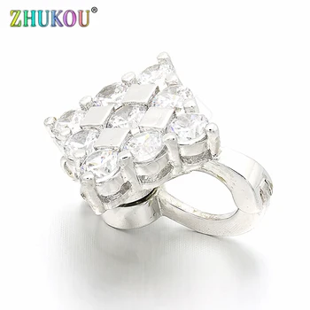 

16*19mm Brass Cubic Zirconia Clasps Hooks for DIY Jewelry Findings Accessories, Hole: 1.4mm, Model: VK5