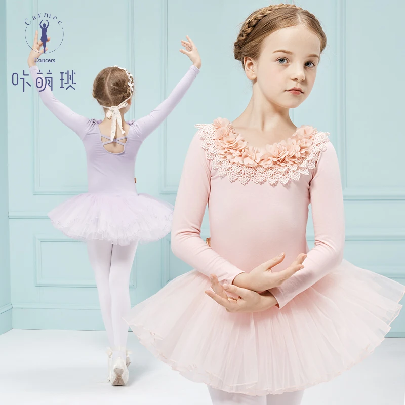 

Combed Cotton Ballet Dress Tutu Ballet Danse for Girls Kids Children High Quality Long Sleeves Tulle Dance
