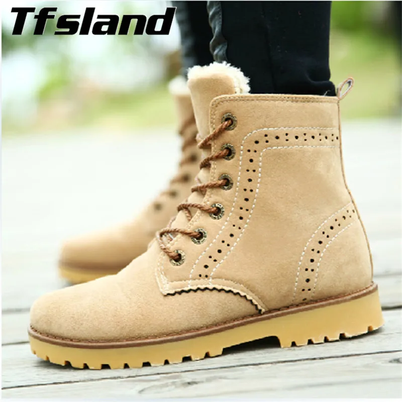 

Tfsland Women Men's Winter Bullock Style Ankle Boots Warm Plush Ladies Suede Leather Snow Boots Couples Sneakers Running Shoes