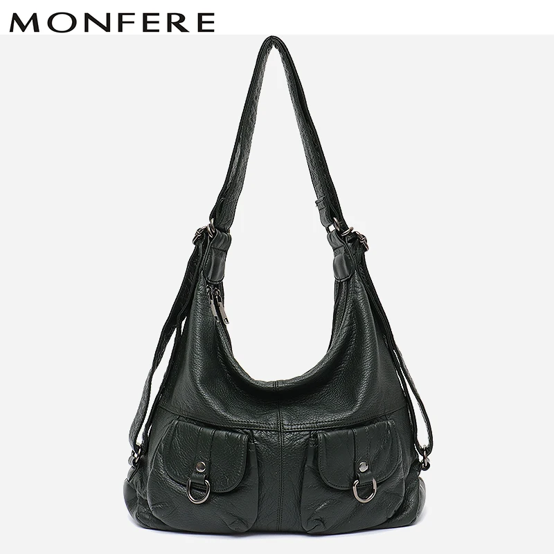 

CEZIRA Large Soft Casual Women Bags Functional Girl School Backpack PU Leather Bag Ladies Vintage Messenger&Shoulder Hobo Bag