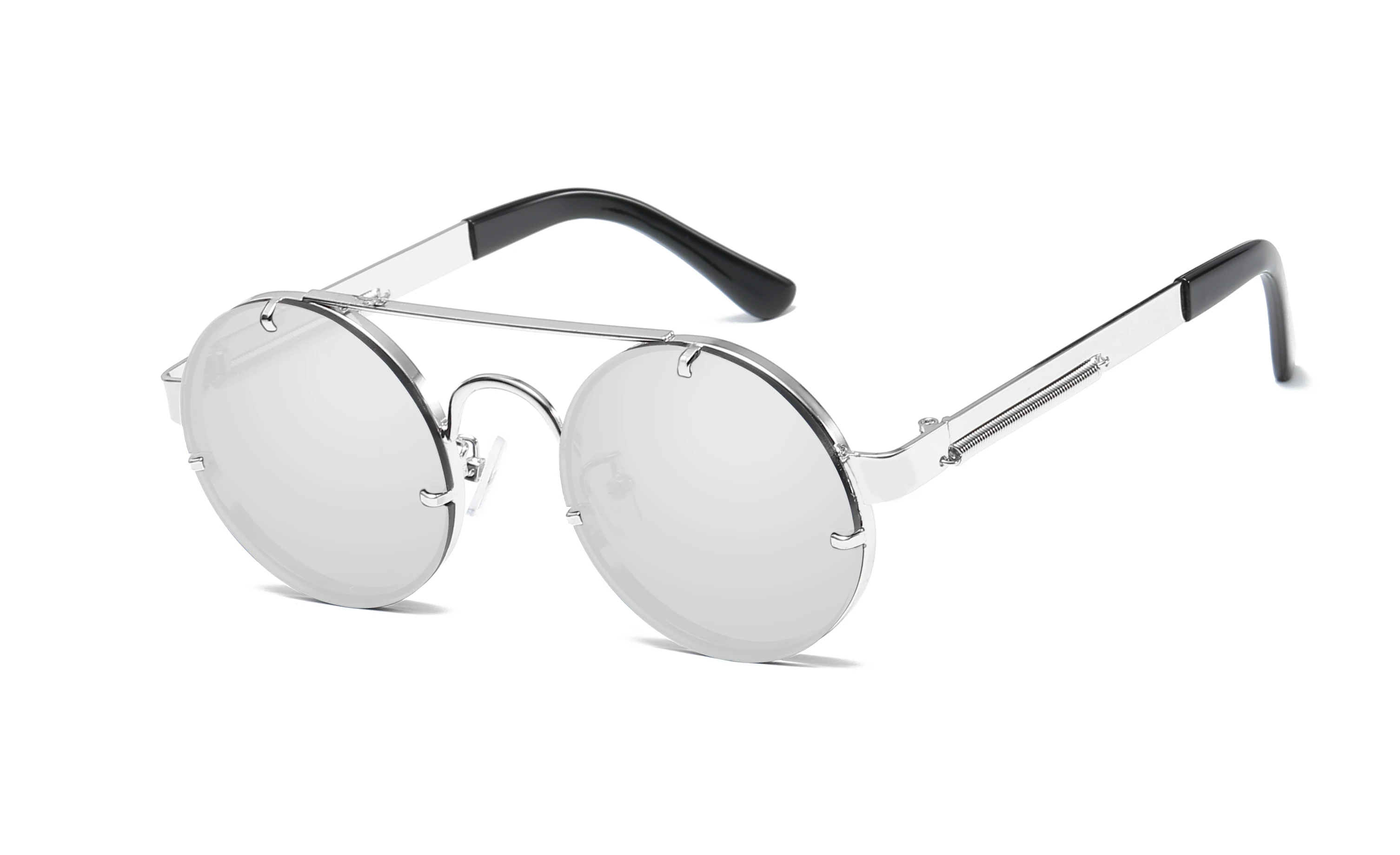 Винтажные стимпанк Солнцезащитные очки, мужские очки, круглые солнцезащитные очки для женщин, фирменный дизайн, металлическая оправа, двухлучевые очки, зеркальные оттенки - Цвет линз: No6 Silver