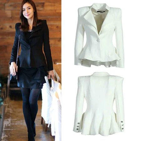 Moda mujer blanco negro traje un botón de la chaqueta de