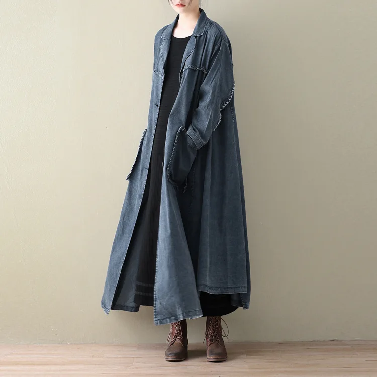 Printemps D884 Blue Grande Taille X Lâche Cowboy Manteau Trench coat Femmes souris Chauve Rétro long 2019 Manches Nouveau Pour noir Littérature Lj5Ac3R4qS