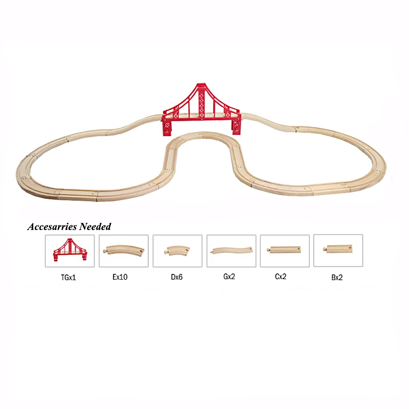 

Red Bridge Wooden Railway The Train Wooden Track Toys Kids Train Set Wood Railing