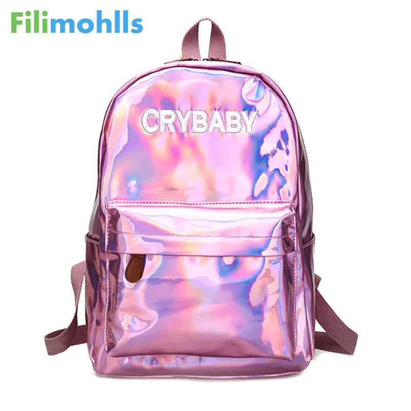 Мини Сумки Серебряный Синий Розовый Лазерная рюкзак Для женщин Девушки Сумка Кожа PU голографическая рюкзак школьные сумки для подростков