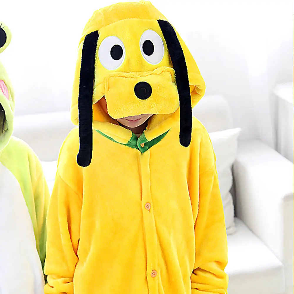 New Child Animal Pajamas Winter Warm Girl Boy Kids Pajama Cartoon Goofy Dog Frog Cosplay Onesie Hooded Cute Sleepwear