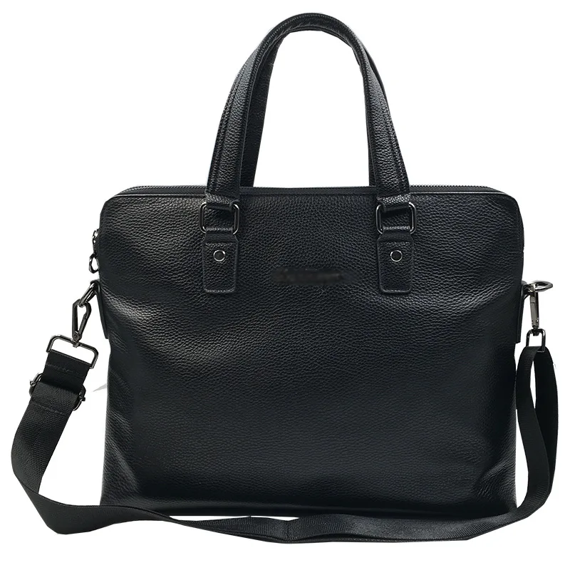 

Leather cowhide handbag single shoulder slanting large business double zipper computer bag men's briefcase