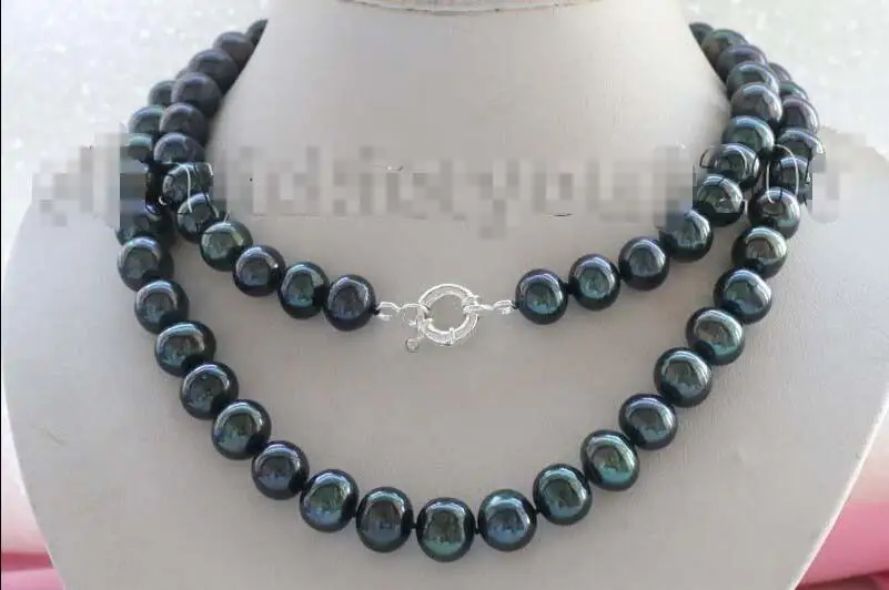 

Free shipping hot sale Women Bridal Wedding Jewelry >>32" Genuine Natural 12mm Black Round Pearl Necklace 925silver