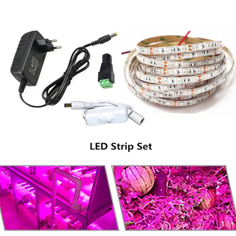 

5050 LED Grow Lights DC 12V waterproof Growing LED Strip Plant Growth Light Set with Power Adapter and Switch 1M 2M 3M 4M 5M