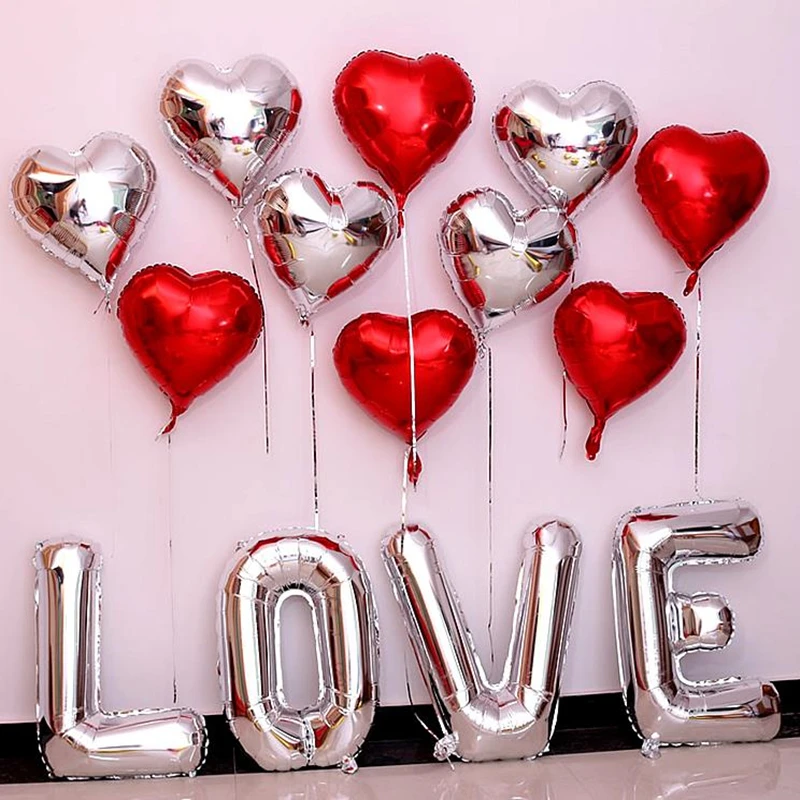 

32inch Silver Gold Letter LOVE Foil Balloon 18inch Gold Red Heart Helium Balloon Wedding Saint Valentine's Day Party Decoration
