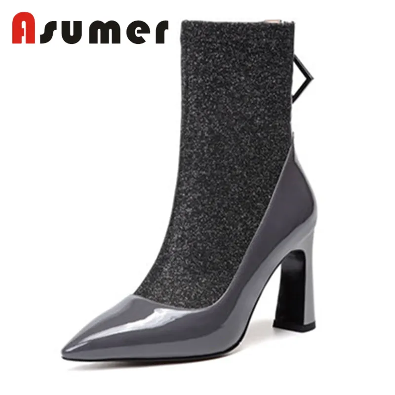 

ASUMER HOT SALE 2018 adult pointed toe ankle boots for women fashion mixed colors winter boots elegant zip genuine leather boots