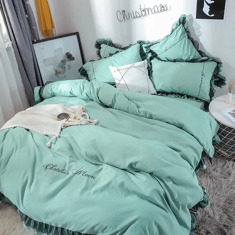 Кружевное стеганое одеяло в стиле принцессы, хлопковое постельное белье из четырех частей, edredones y conjuntos de ropa de cama - Цвет: 2