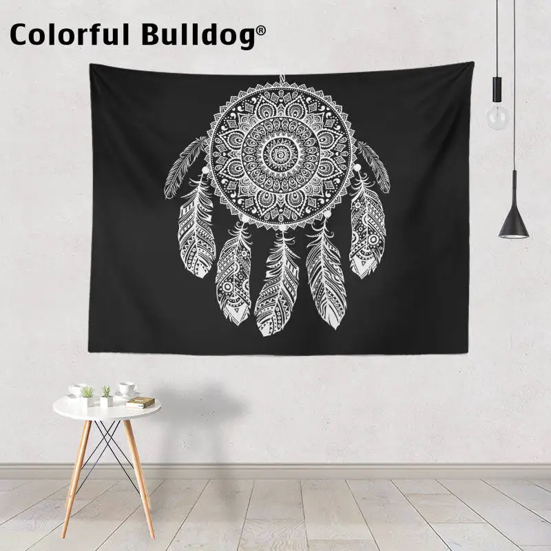 

Black And White Tapestry Bohemian Home Decor Dreamcatcher Watercolor Feather Bedspreads Geometric Blue Pink Cover College Dorm