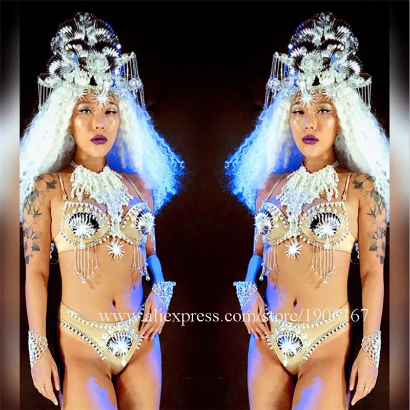 Nightclub GOGO female silver shell jellyfish sexy goddess costume dance team marine jellyfish party costumes01