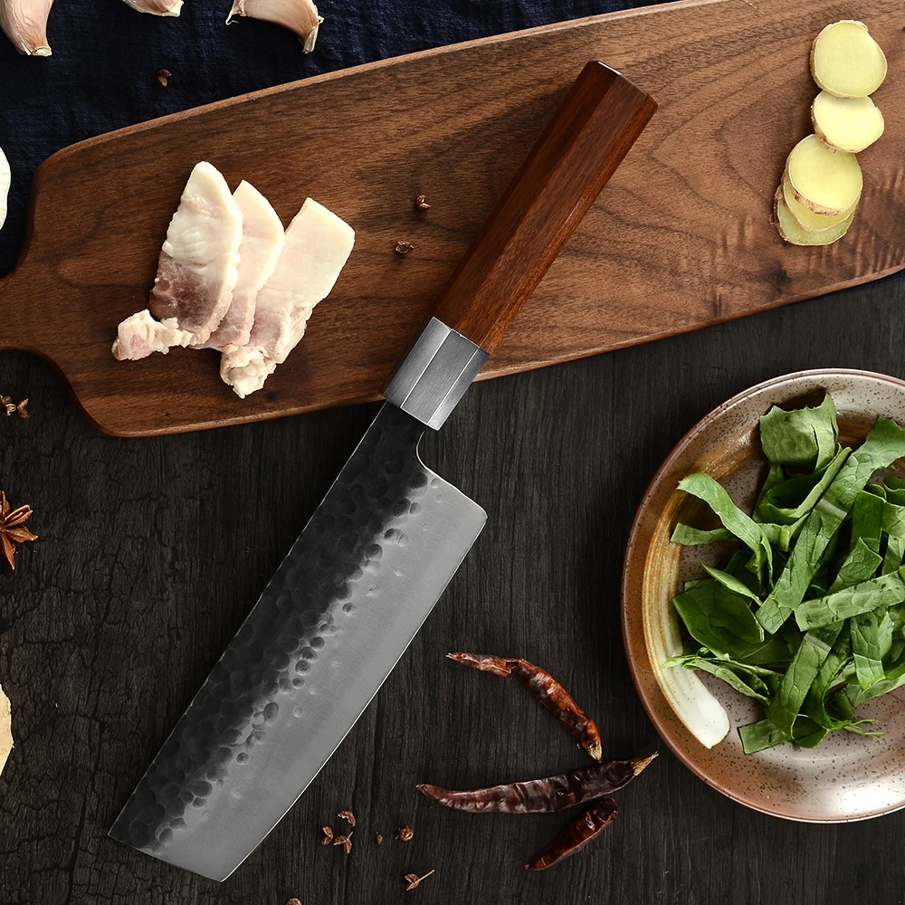 Дамасский супер острый Nakiri ручной работы кованый кухонный нож маленький разделочный нож из нержавеющей стали поварские ножи кованый Кливер деревянная рука